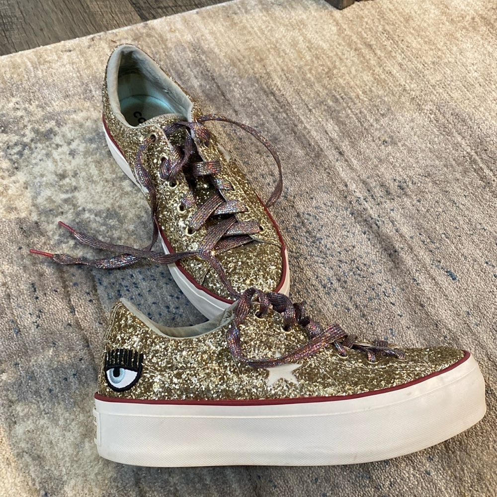 Chiara Ferragni x Converse Gold Glitter Platform Sneakers